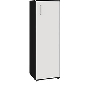 Flügeltürenschrank, 1 Tür, Anschlag rechts, 3 Fächer, tiefschwarz / signalweiß.