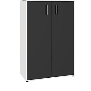 Flügeltürenschrank, 2 Türen, 6 Fächer, Breite 770 mm, signalweiß / tiefschwarz.