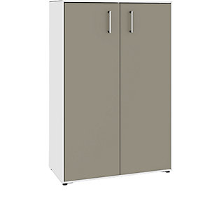 Flügeltürenschrank, 2 Türen, 6 Fächer, Breite 770 mm, reinweiß / beigegrau.