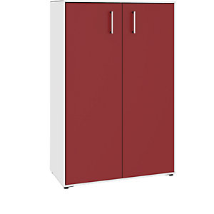 Flügeltürenschrank, 2 Türen, 6 Fächer, Breite 770 mm, reinweiß / rubinrot.