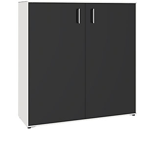Flügeltürenschrank, 2 Türen, 6 Fächer, Breite 1155 mm, signalweiß / tiefschwarz.