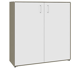 Flügeltürenschrank, 2 Türen, 6 Fächer, Breite 1155 mm, beigegrau / reinweiß.
