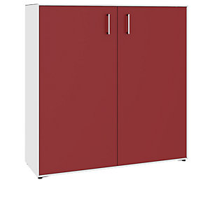 Flügeltürenschrank, 2 Türen, 6 Fächer, Breite 1155 mm, reinweiß / rubinrot.