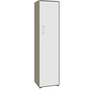 Flügeltürenschrank, 1 Tür, Anschlag rechts, 4 Fächer, beigegrau / reinweiß.