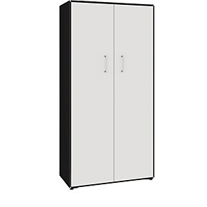 Flügeltürenschrank, 2 Türen, 8 Fächer, Breite 770 mm, tiefschwarz / signalweiß.