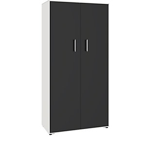 Flügeltürenschrank, 2 Türen, 8 Fächer, Breite 770 mm, signalweiß / tiefschwarz.