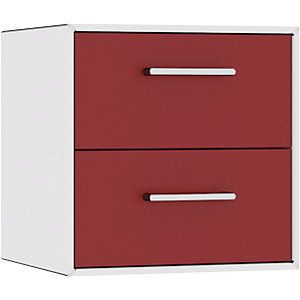 Einzelbox, hängend, 2 Schubladen, Breite 385 mm, reinweiß / rubinrot.