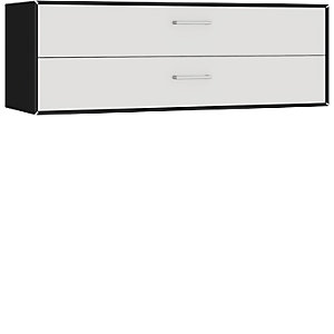 Einzelbox, hängend, 2 Schubladen, Breite 1155 mm, tiefschwarz / signalweiß.