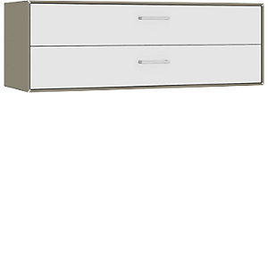 Einzelbox, hängend, 2 Schubladen, Breite 1155 mm, beigegrau / reinweiß.