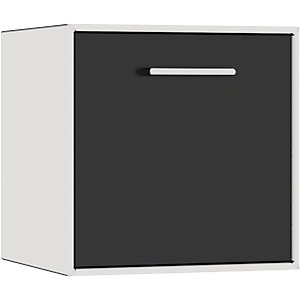 Einzelbox, hängend, 1 Barfachklappe, Breite 385 mm, signalweiß / tiefschwarz.
