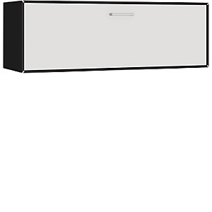 Einzelbox, hängend, 1 Barfachklappe, Breite 1155 mm, tiefschwarz / signalweiß.