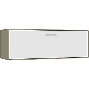 Einzelbox, hängend, 1 Barfachklappe, Breite 1155 mm, beigegrau / reinweiß.