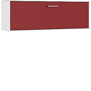 Einzelbox, hängend, 1 Barfachklappe, Breite 1155 mm, reinweiß / rubinrot.
