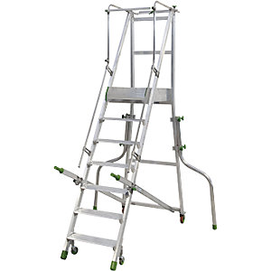 Mobile Alu-Podesttreppe, klappbar, mit gerieften Aluminiumstufen, 7 Stufen inkl. Plattform.