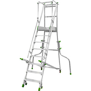 Mobile Alu-Podesttreppe, klappbar, mit gerieften Aluminiumstufen, 8 Stufen inkl. Plattform.