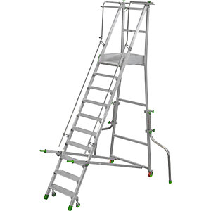 Mobile Alu-Podesttreppe, klappbar, mit gerieften Aluminiumstufen, 10 Stufen inkl. Plattform.