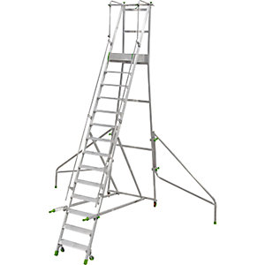 Mobile Alu-Podesttreppe, klappbar, mit gerieften Aluminiumstufen, 14 Stufen inkl. Plattform.