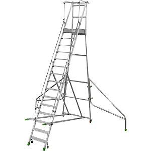 Mobile Alu-Podesttreppe, klappbar, mit gerieften Aluminiumstufen, 15 Stufen inkl. Plattform.