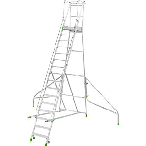 Mobile Alu-Podesttreppe, klappbar, mit gerieften Aluminiumstufen, 16 Stufen inkl. Plattform.