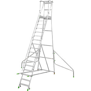 Mobile Alu-Podesttreppe, klappbar, mit gerieften Aluminiumstufen, 17 Stufen inkl. Plattform.