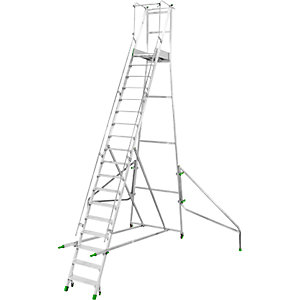 Mobile Alu-Podesttreppe, klappbar, mit gerieften Aluminiumstufen, 18 Stufen inkl. Plattform.