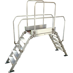 Alu-Leiternüberstieg, Gesamtbelastung 200 kg, 5 Stufen, Plattform 900 x 530 mm.