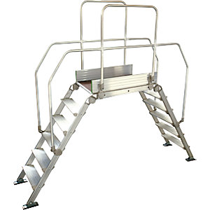 Alu-Leiternüberstieg, Gesamtbelastung 200 kg, 6 Stufen, Plattform 900 x 530 mm.