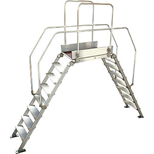 Alu-Leiternüberstieg, Gesamtbelastung 200 kg, 8 Stufen, Plattform 900 x 530 mm.