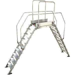 Alu-Leiternüberstieg, Gesamtbelastung 200 kg, 9 Stufen, Plattform 900 x 530 mm.