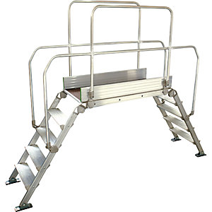 Alu-Leiternüberstieg, Gesamtbelastung 200 kg, 5 Stufen, Plattform 1200 x 530 mm.