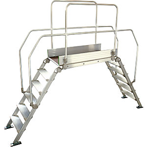 Alu-Leiternüberstieg, Gesamtbelastung 200 kg, 6 Stufen, Plattform 1200 x 530 mm.