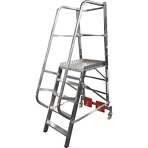Alu-Plattformleiter STABILO Vario kompakt, für enge Gänge, Breite 820 mm, 5 Stufen.