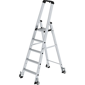 Stufen-Stehleiter, einseitig, Ausführung mobil, 5 Stufen, Plattformhöhe 1170 mm.