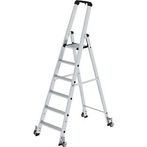 Stufen-Stehleiter, einseitig, Ausführung mobil, 6 Stufen, Plattformhöhe 1400 mm.