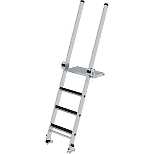 Baugrubenleiter mit Stufen, flexibel verstellbare Plattform, 3 Stufen, ohne Handlauf.