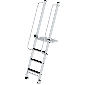 Baugrubenleiter mit Stufen, flexibel verstellbare Plattform, 3 Stufen, mit Handlauf.