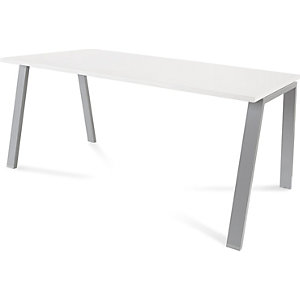 Schreibtisch BLANCA, Höhe 740 mm, Gestell A-Form, BxT 1600 x 800 mm, weiß / grau.