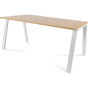 Schreibtisch BLANCA, Höhe 740 mm, Gestell A-Form, BxT 1600 x 800 mm, Eiche-Dekor / weiß.