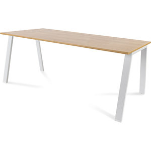 Schreibtisch BLANCA, Höhe 740 mm, Gestell A-Form, BxT 1800 x 800 mm, Eiche-Dekor / weiß.