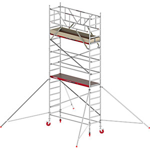 Fahrgerüst RS TOWER 41 schmal, Holzplattform, Länge 2,45 m, Arbeitshöhe 6,20 m.