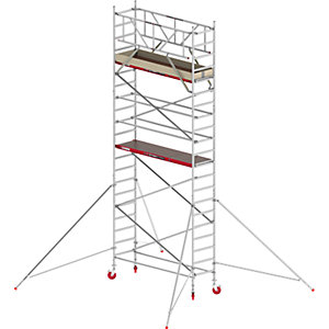 Fahrgerüst RS TOWER 41 schmal, Holzplattform, Länge 2,45 m, Arbeitshöhe 7,20 m.