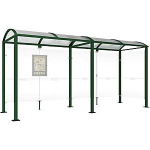 Wartehalle, mit Seitenverkleidung rechts, Breite 5040 mm, moosgrün.