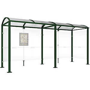 Wartehalle, mit 2 Seitenverkleidungen, Breite 5040 mm, moosgrün.