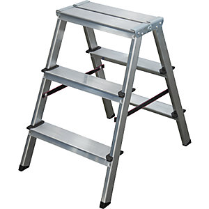 Stufenstehleiter, beidseitig begehbar, 2 x 3 Stufen.