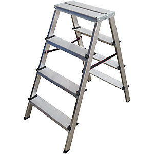 Stufenstehleiter, beidseitig begehbar, 2 x 4 Stufen.