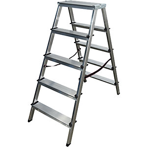 Stufenstehleiter, beidseitig begehbar, 2 x 5 Stufen.
