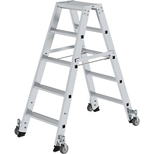Stufen-Stehleiter, beidseitig, Ausführung mobil, 2 x 5 Stufen.