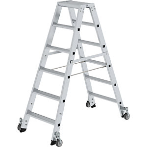 Stufen-Stehleiter, beidseitig, Ausführung mobil, 2 x 6 Stufen.