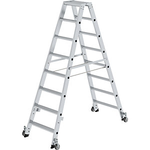 Stufen-Stehleiter, beidseitig, Ausführung mobil, 2 x 8 Stufen.