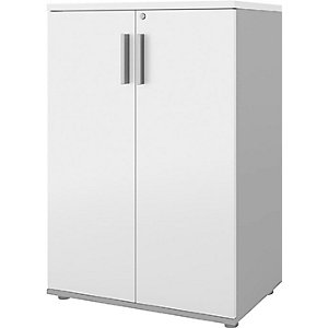 Schrank Portland, BxT 800 x 420 mm, H 1138 mm, Türhöhe 1060 mm, lichtgrau / weiß.